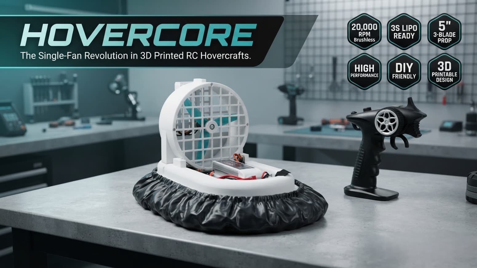 Hovercore 3D printed RC hovercraft